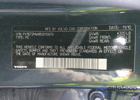 2011 Volvo V50 T5/T5 (Fleet Only)/T5 R-Design z USA, uszkodzony, nr VIN YV1672MW8B2615879